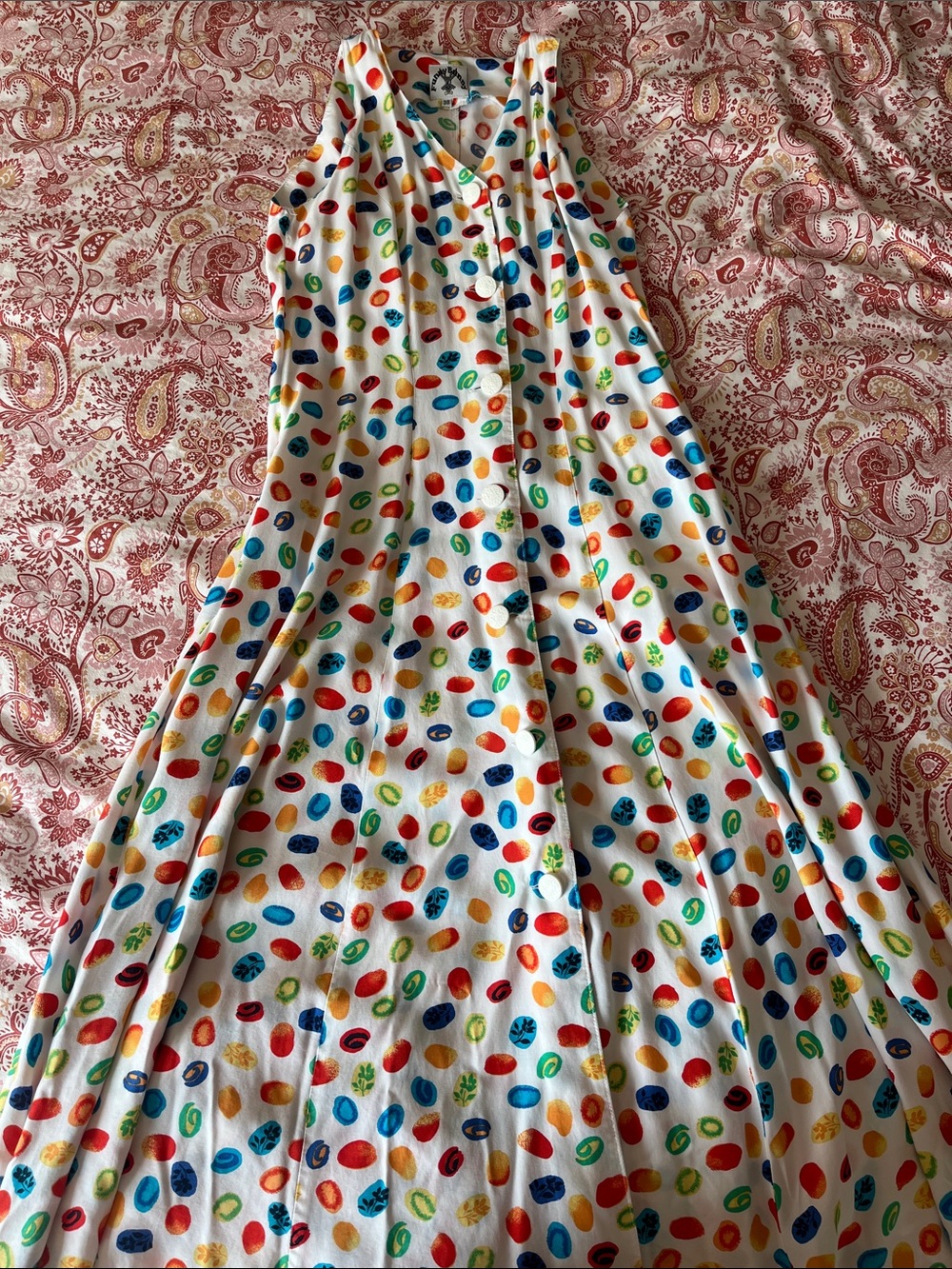 Vintage colourful 80s style patterned maxi dress